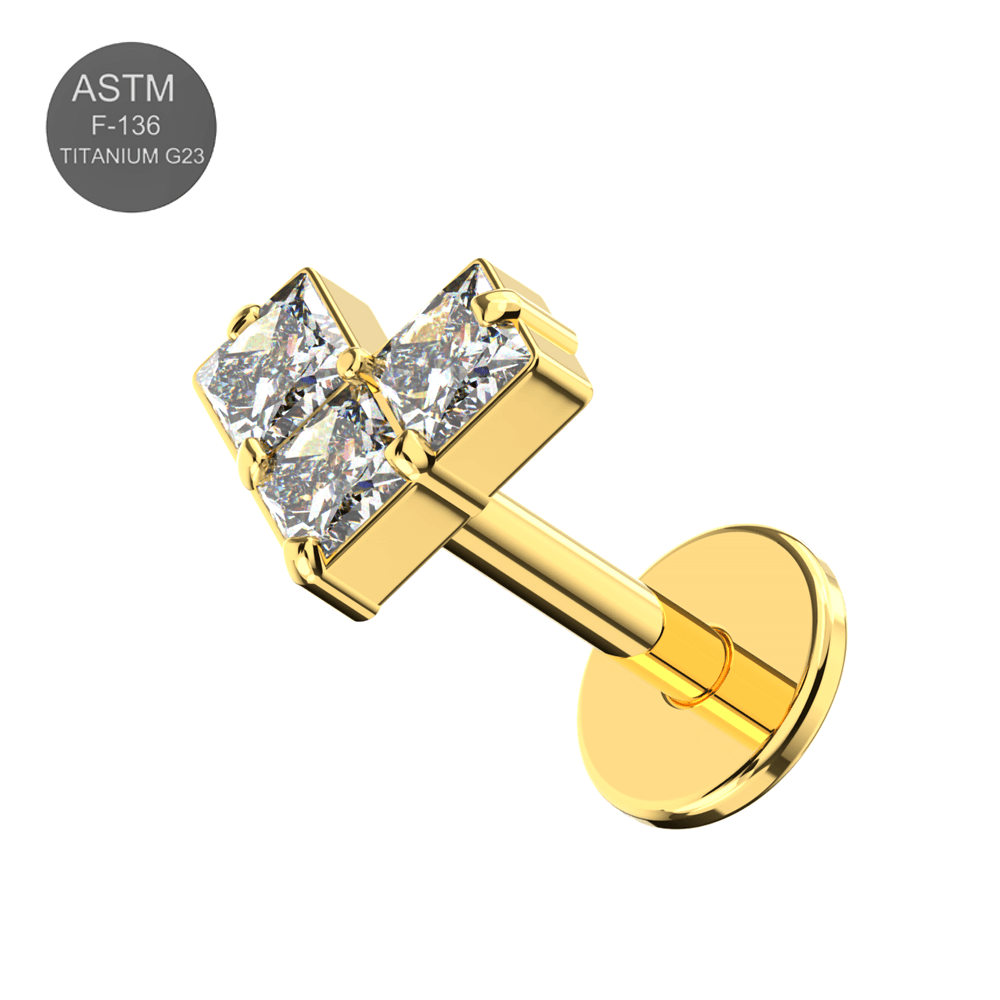 G23 Titanium CZ Jewelled Fancy Design Threadless Push-Fit Flatback Stud
