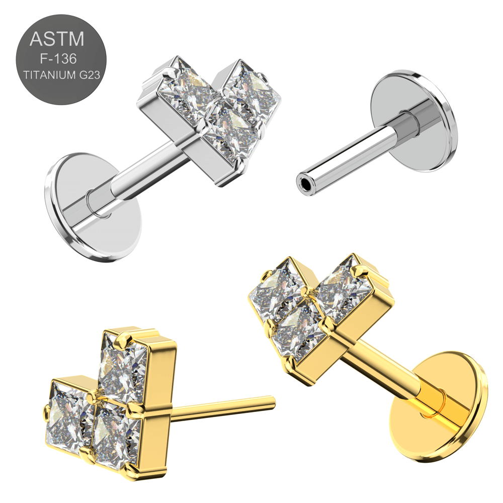 G23 Titanium CZ Jewelled Fancy Design Threadless Push-Fit Flatback Stud