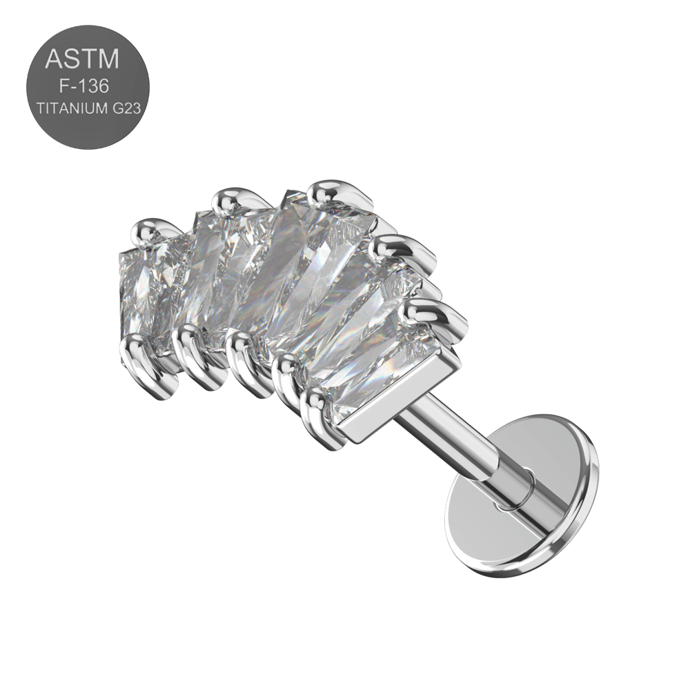 G23 Titanium CZ Jewelled Crown Design Thread-less Push-Fit With Flatback Stud