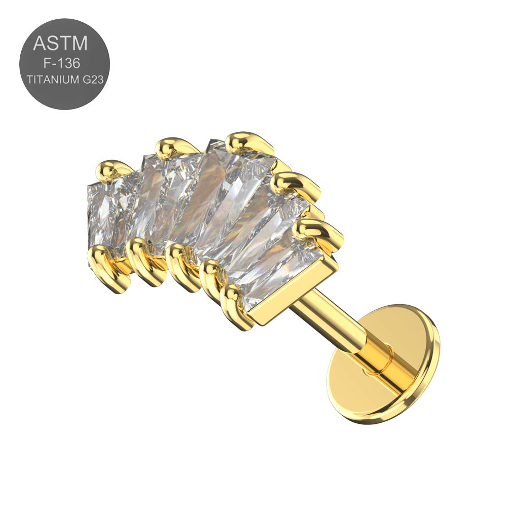 G23 Titanium CZ Jewelled Crown Design Thread-less Push-Fit With Flatback Stud