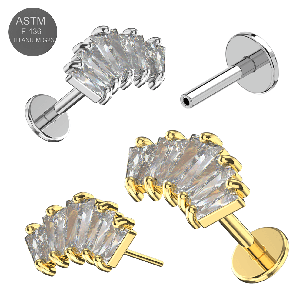 G23 Titanium CZ Jewelled Crown Design Thread-less Push-Fit With Flatback Stud