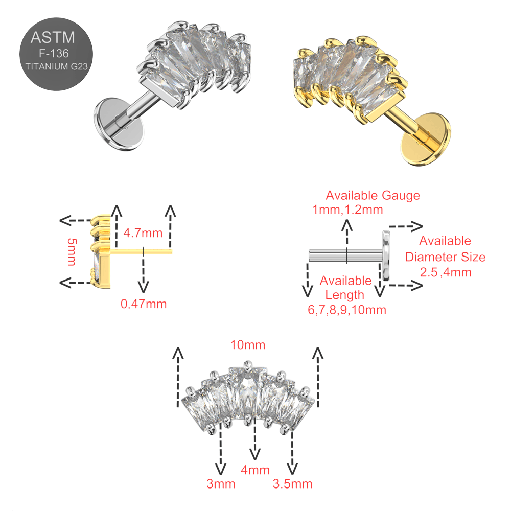 G23 Titanium CZ Jewelled Crown Design Thread-less Push-Fit With Flatback Stud