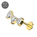 G23 Titanium CZ Jewelled Tri-Heart Design Threadless Flatback Stud