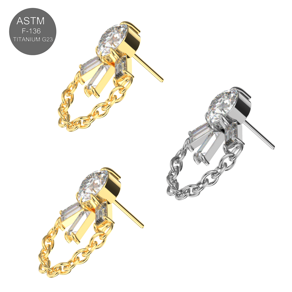 G23 Titanium CZ Jewelled with Chain Fancy Design Thread-less Push-Fit Top