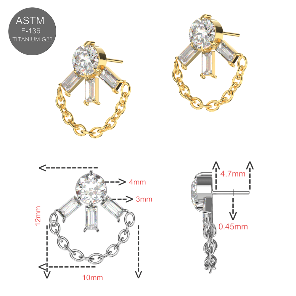 G23 Titanium CZ Jewelled with Chain Fancy Design Thread-less Push-Fit Top