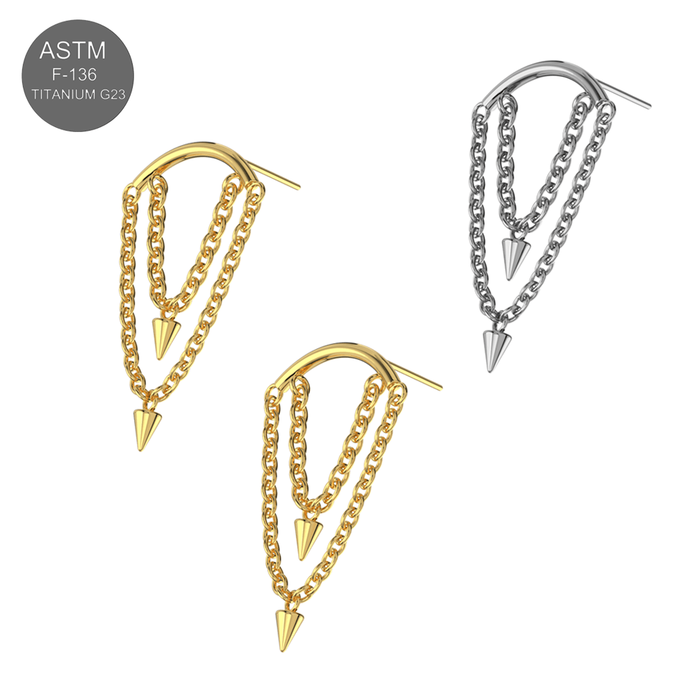 G23 Titanium Dangling Cone with Chain Fancy Design Thread-less Push-Fit Top