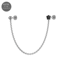 G23 Titanium CZ Round and Crown Double Stud with Chain Fancy Design Thread-less Push-Fit With Flatback Stud