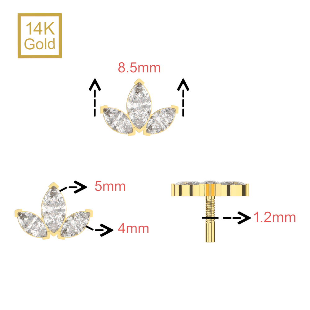 14K Gold Internal Thread Marquise CZ Crown Top