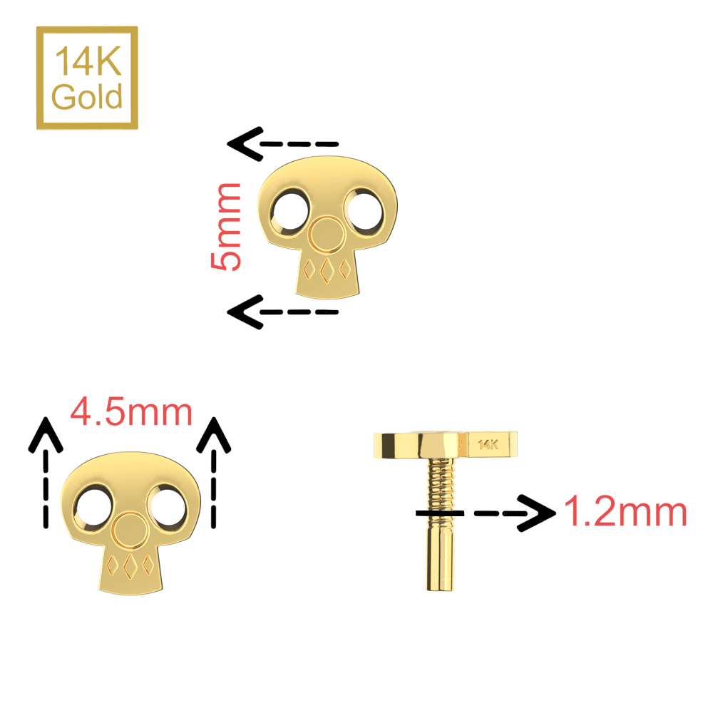 14K Gold Internal Thread Plain Skull Top