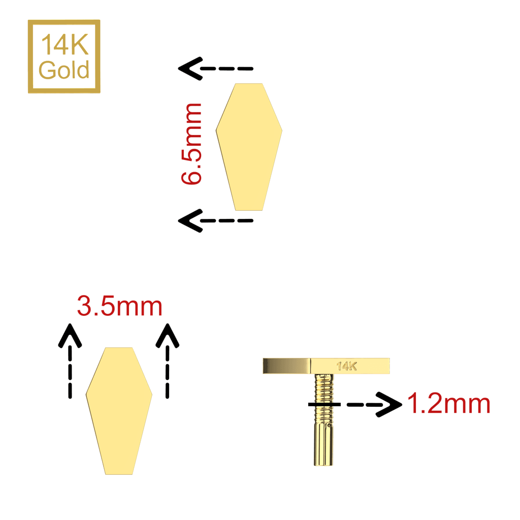 14K Gold Internal Thread Plain Tiny Coffin Top