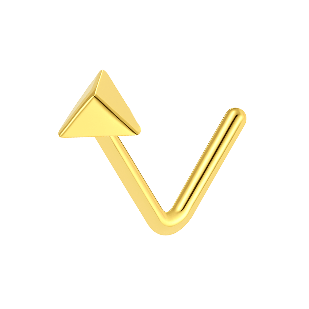 9K Gold L-Shaped 3D Pyramid Nose Stud