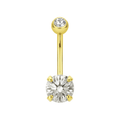 14K Gold Double CZ Jewelled Internally Threaded Belly Ring