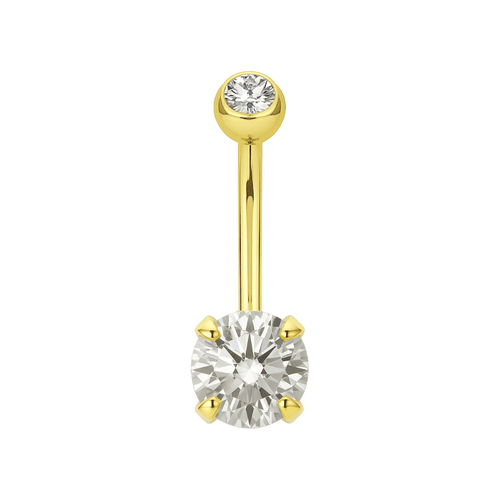 14K Gold Double CZ Jewelled Internally Threaded Belly Ring