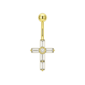 14K Gold Dangling Gemstone Cross Belly Ring