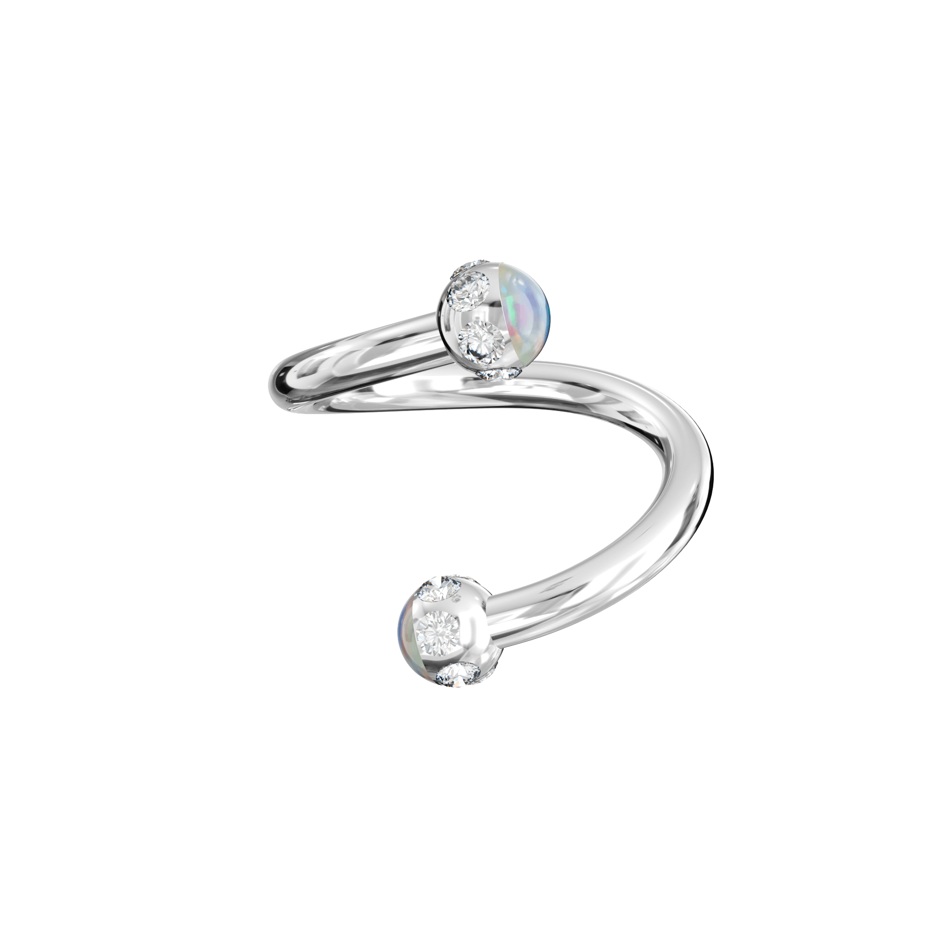 316L Surgical Steel Epoxy Ball With Opal & Multi CZ Jewelled Twisted Eyebrow Barbell