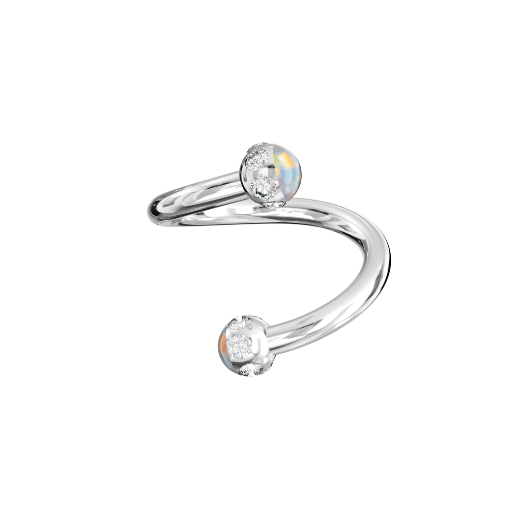 316L Surgical Steel Epoxy Ball With Opal & Multi CZ Jewelled Twisted Eyebrow Barbell