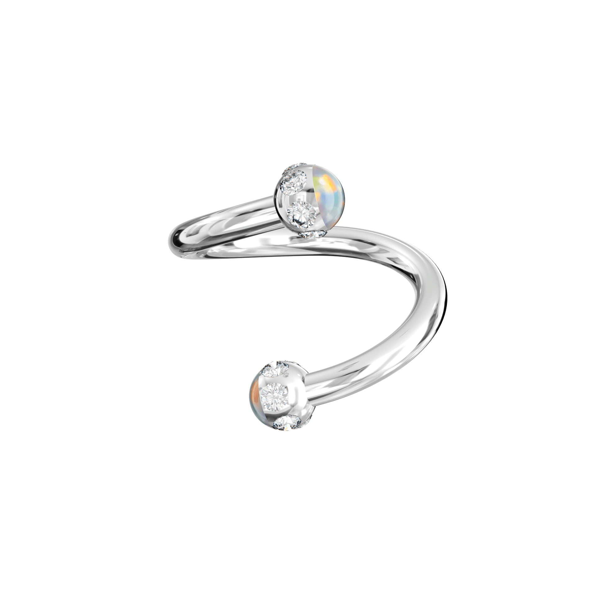 316L Surgical Steel Epoxy Ball With Opal & Multi CZ Jewelled Twisted Eyebrow Barbell