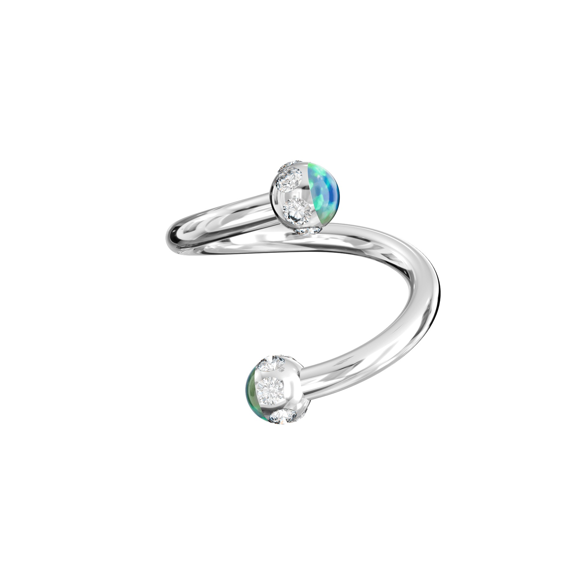 316L Surgical Steel Epoxy Ball With Opal & Multi CZ Jewelled Twisted Eyebrow Barbell