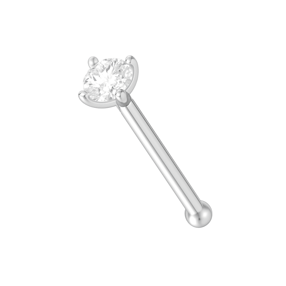 14K Gold Round Cubic Zirconia Jewelled Nose Bone