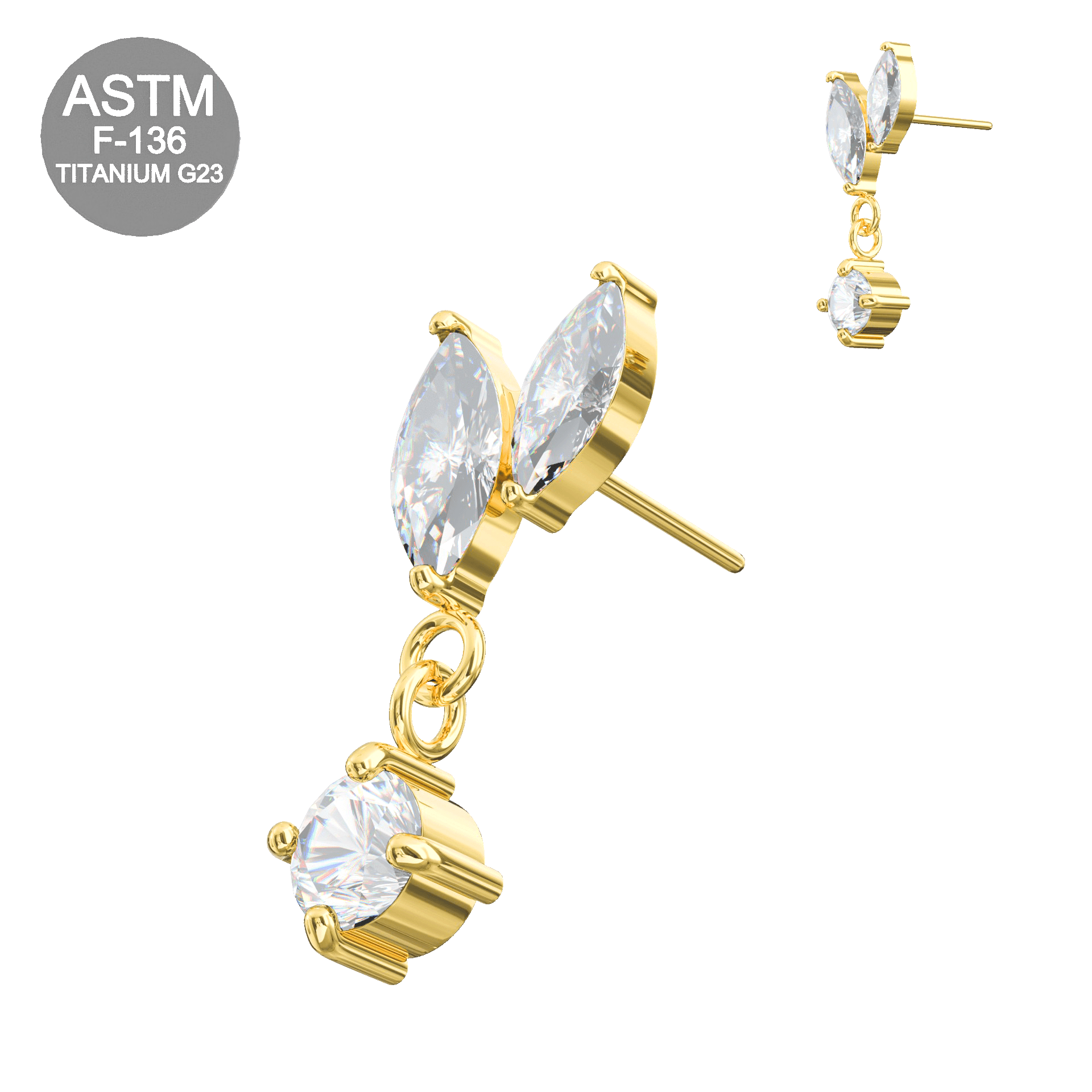 G23 Titanium Marquise CZ Jewelled Leaf Drop Threadless Top