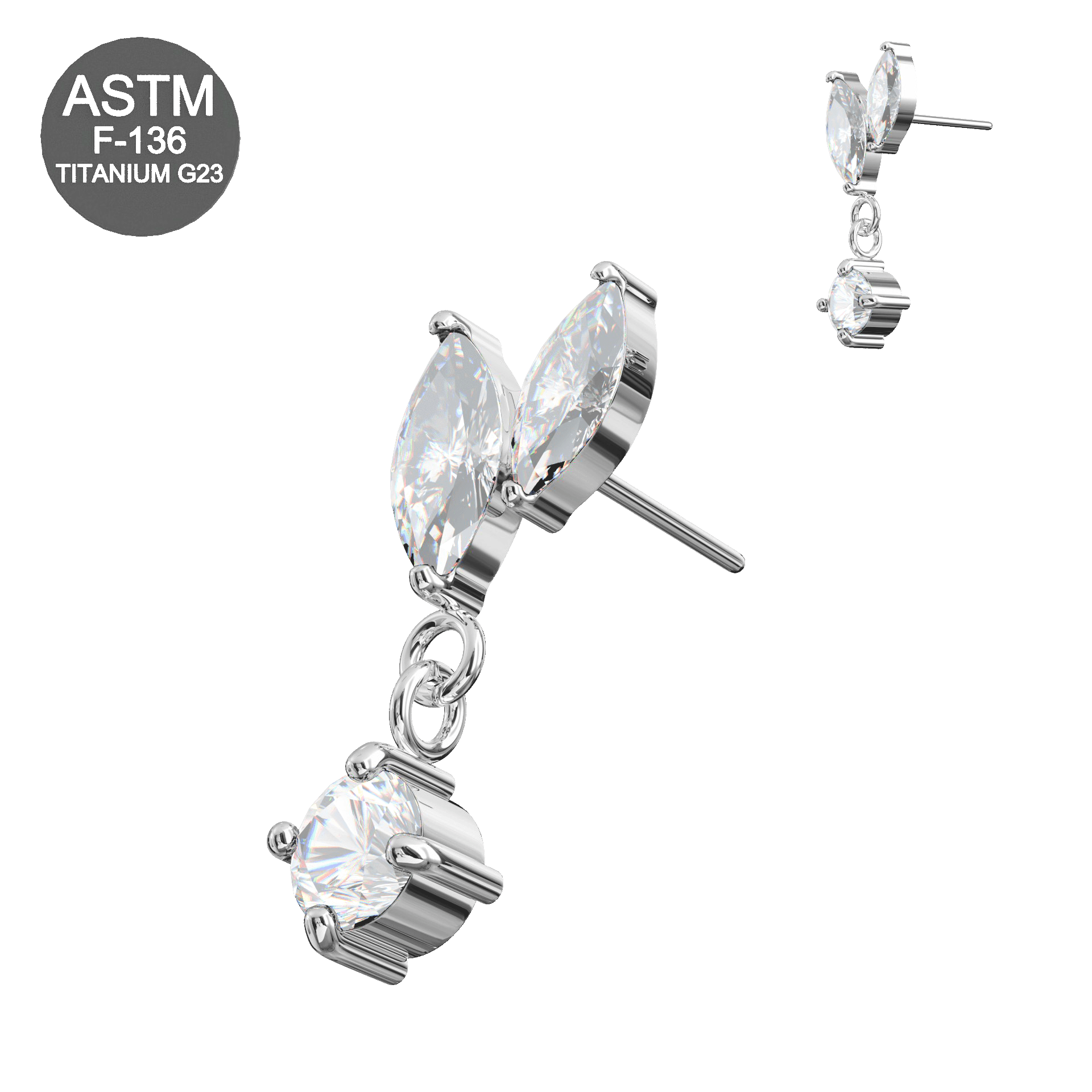 G23 Titanium Marquise CZ Jewelled Leaf Drop Threadless Top