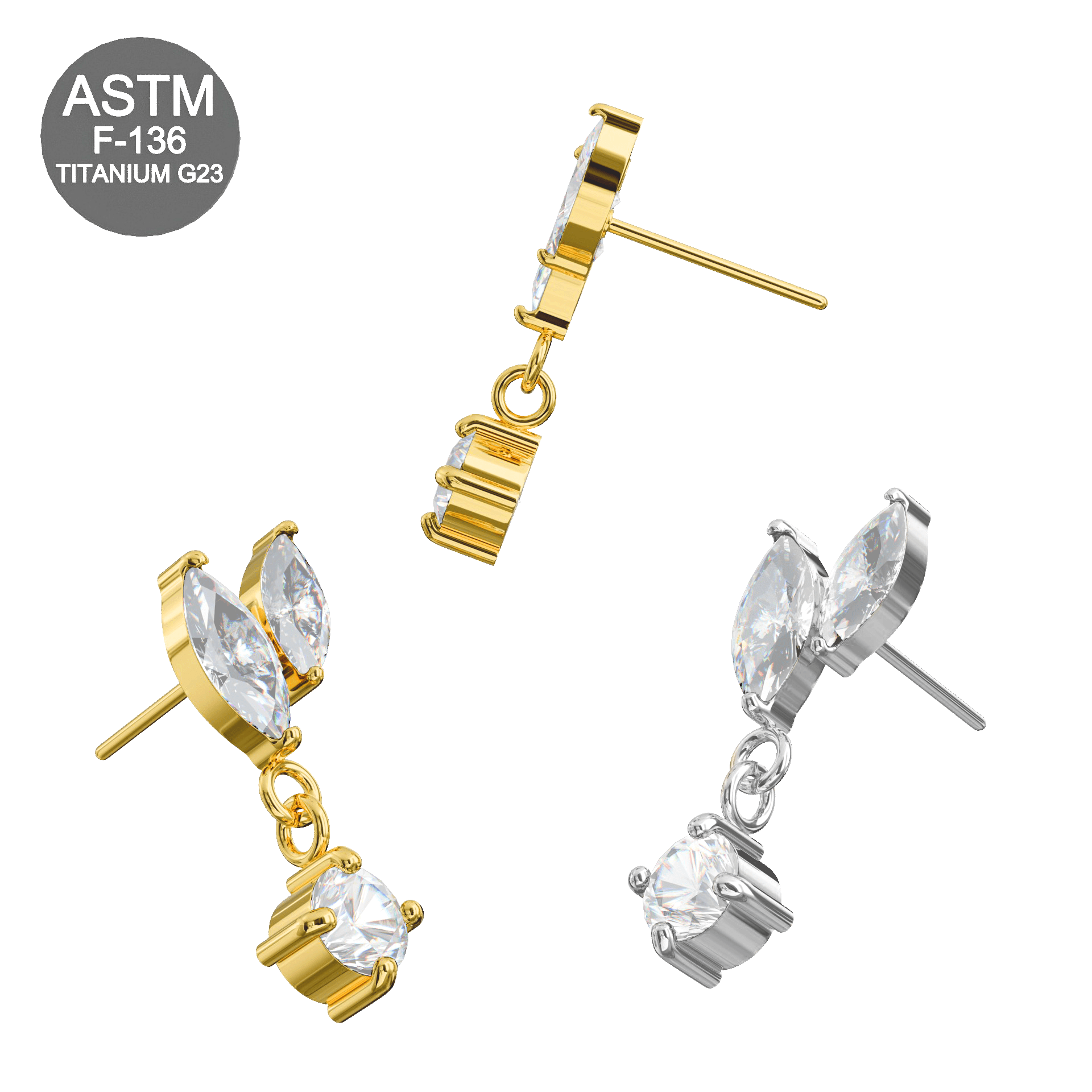 G23 Titanium Marquise CZ Jewelled Leaf Drop Threadless Top