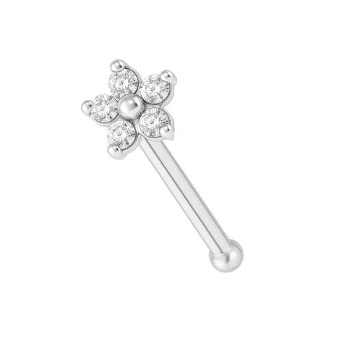 14K Gold Floral Flower Jewelled Nose Bone