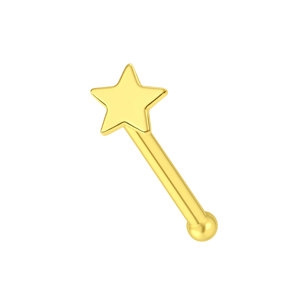 14K Gold Plain 3mm Star Top Nose Bone