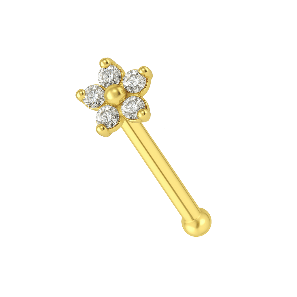 9K Gold Floral Flower Jewelled Nose Stud