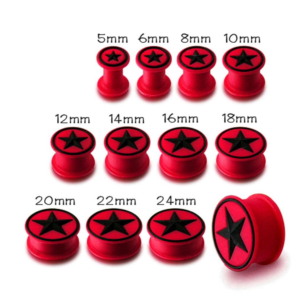 Embossed Black Star with Red Silicone Ear Plug