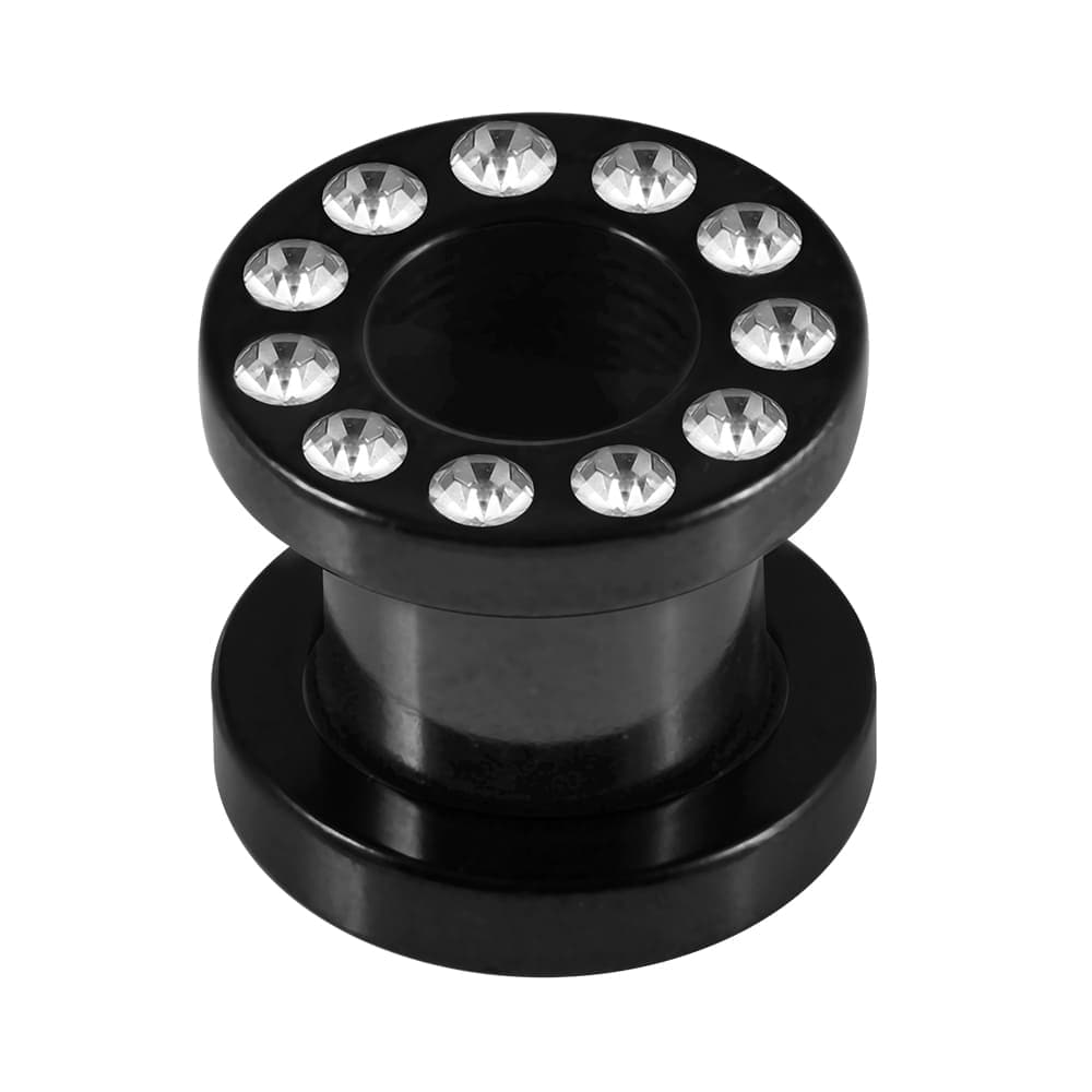 316L Surgical Steel Blackline Screw Fit CZ Jewelled Flesh Tunnel