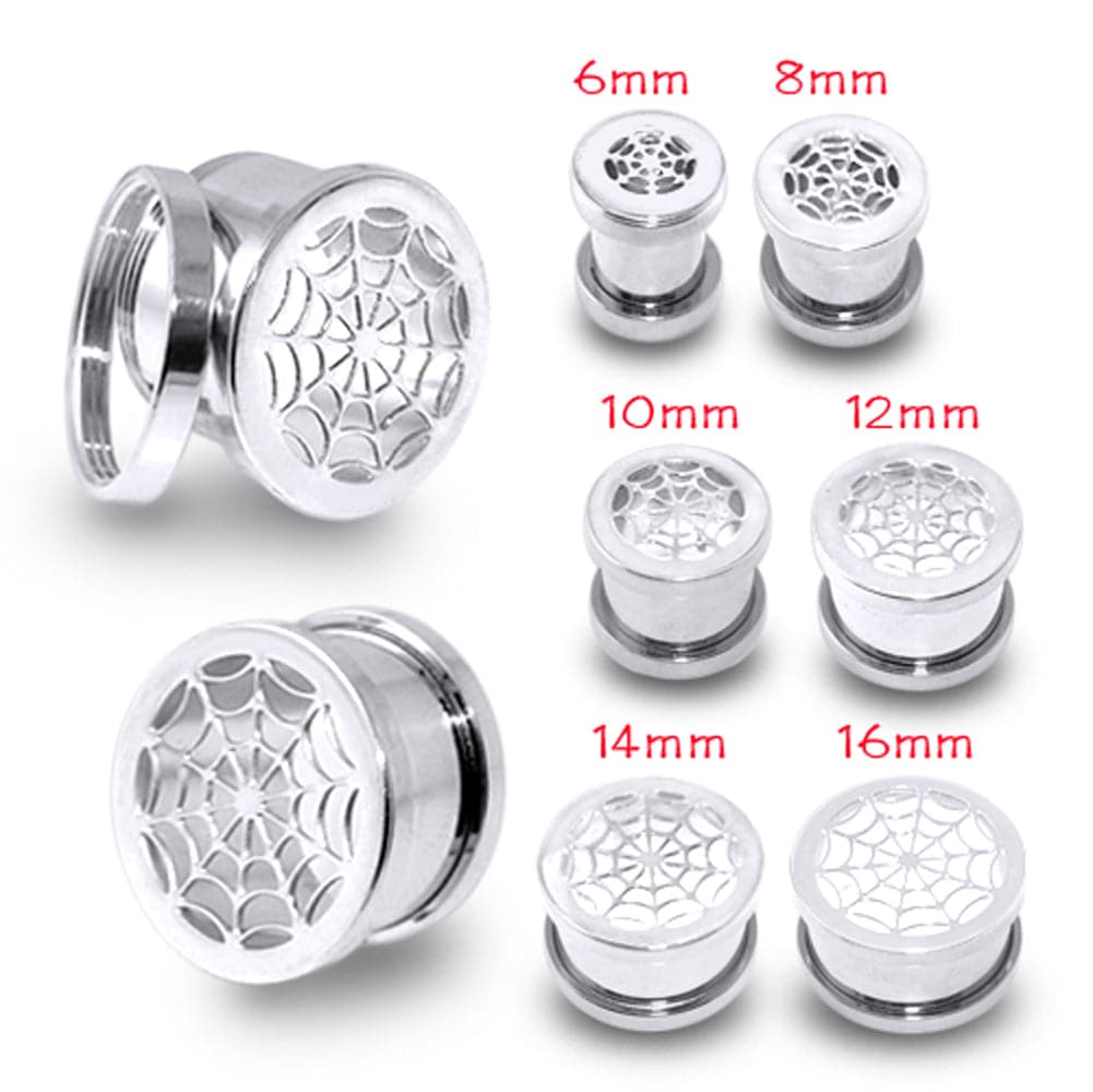 316L Surgical Steel Spider Web Screw Fit Flesh Tunnel