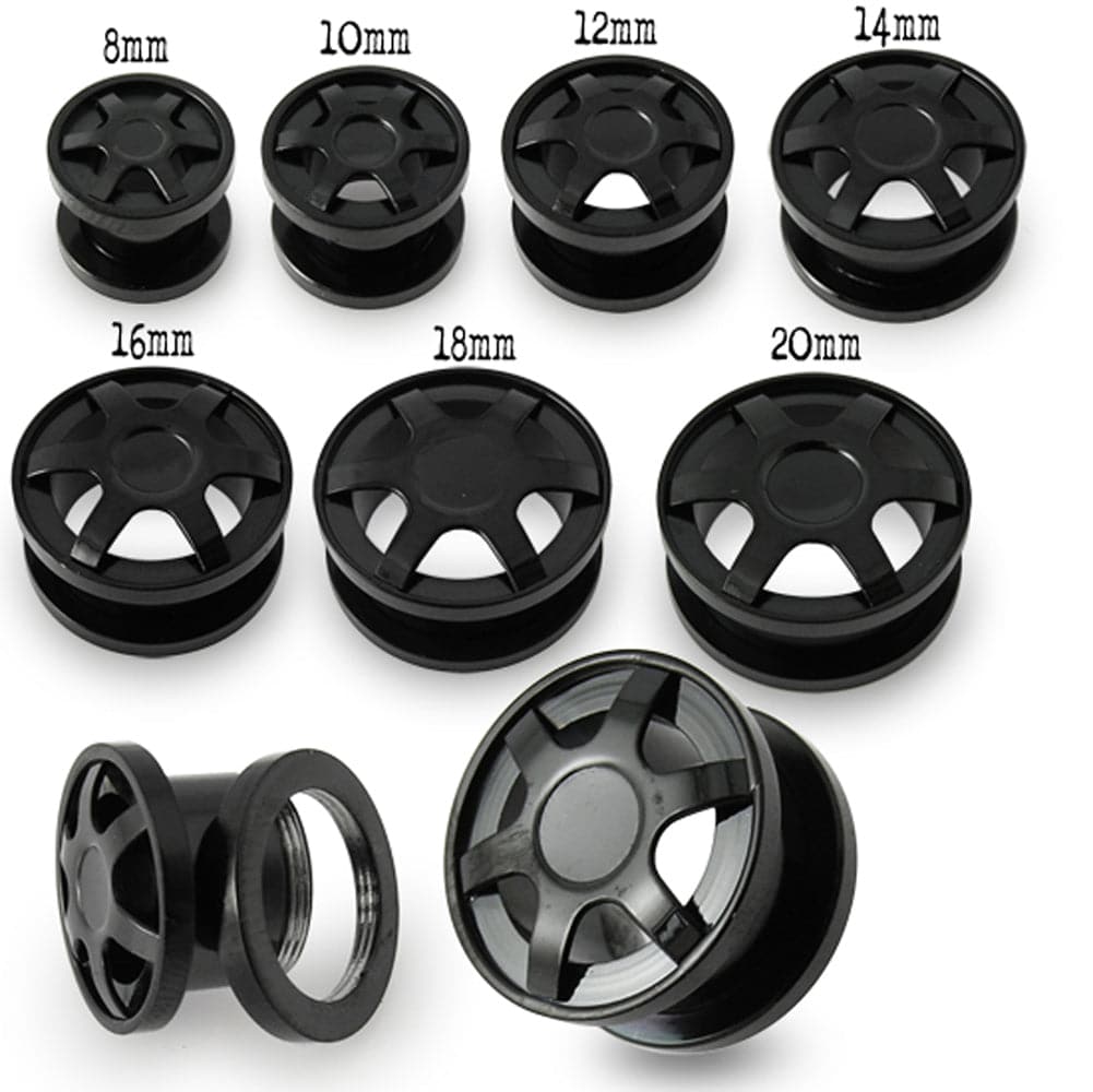 316L Surgical Steel Blackline Alloy Wheel Screw Fit Flesh Tunnel