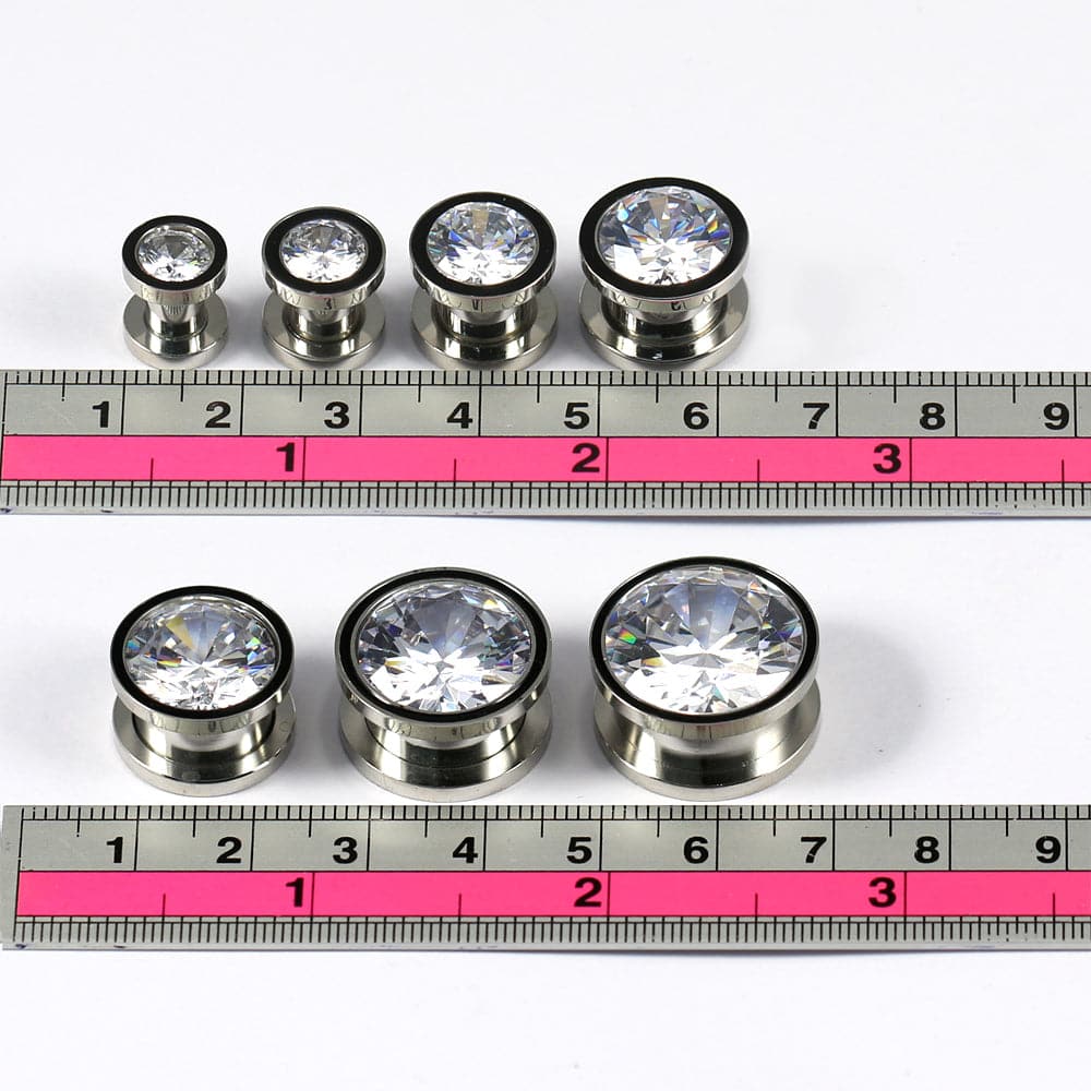 316L Surgical Steel CZ Jewelled Screw Fit Flesh Tunnel