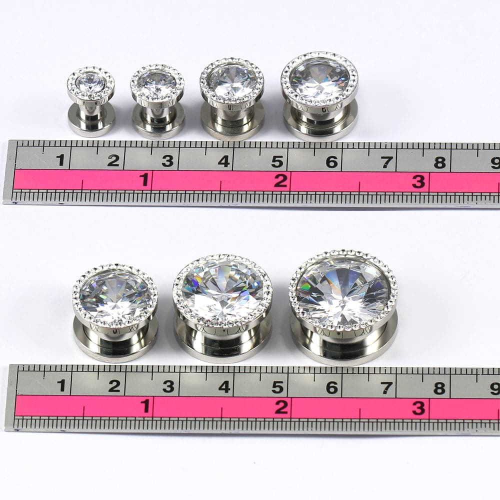 316L Surgical Steel AAA Stone Multi Jewelled Screw Fit Flesh Tunnel