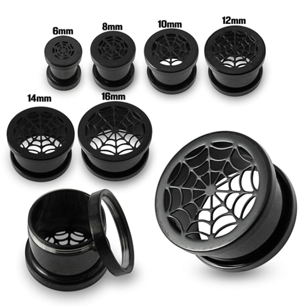316L Surgical Steel Black Web Top External Threaded Tunnel