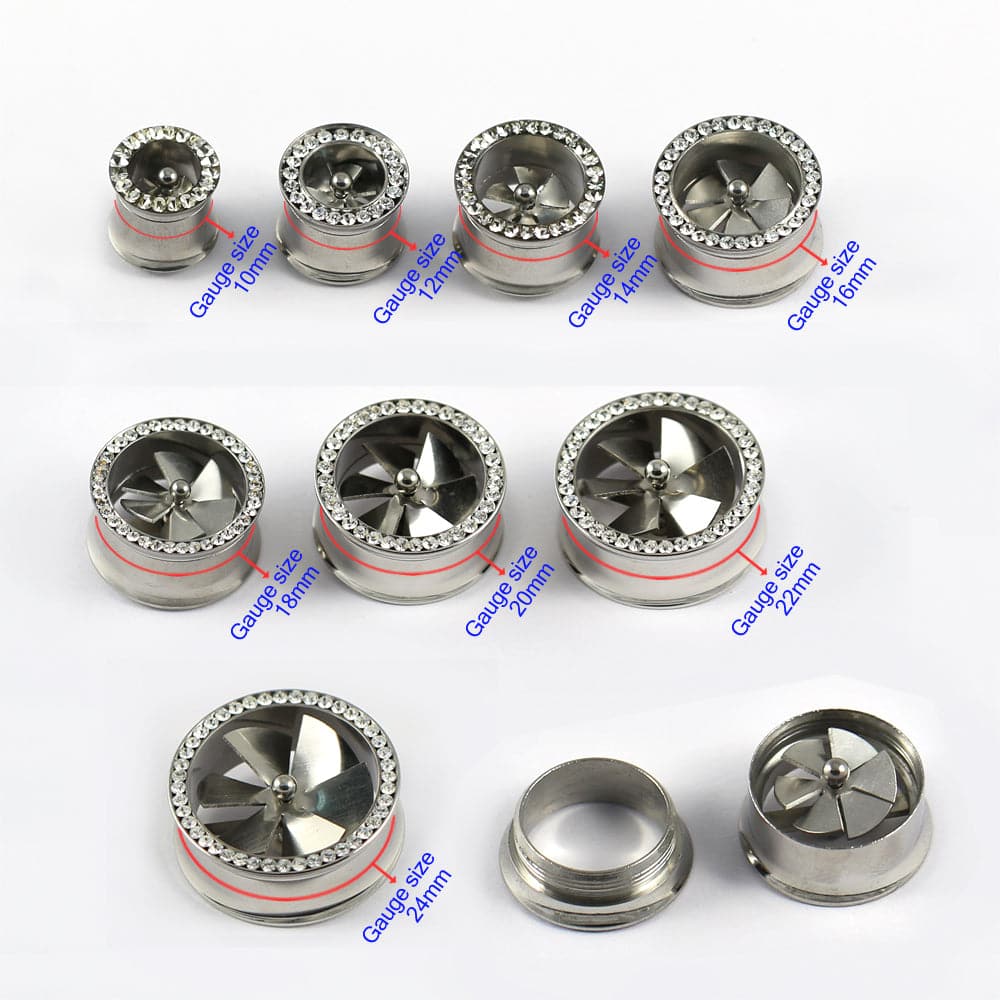 316L Surgical Steel Jewelled Fan Internally Threaded Tunnel