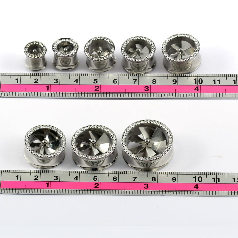 316L Surgical Steel Jewelled Fan Internally Threaded Tunnel