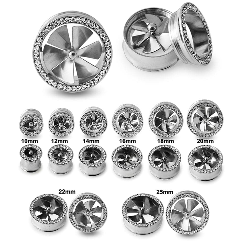 316L Surgical Steel Jewelled Fan Internally Threaded Tunnel