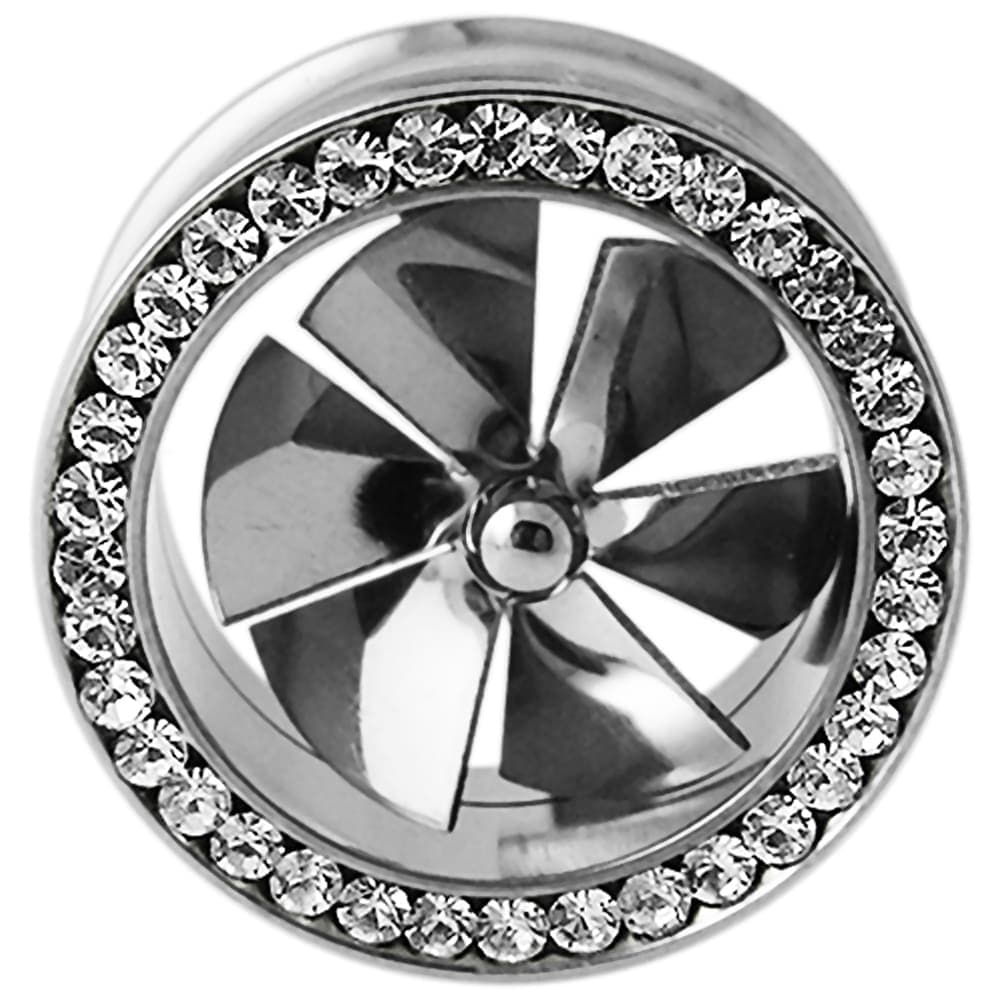 316L Surgical Steel Jewelled Fan Internally Threaded Tunnel