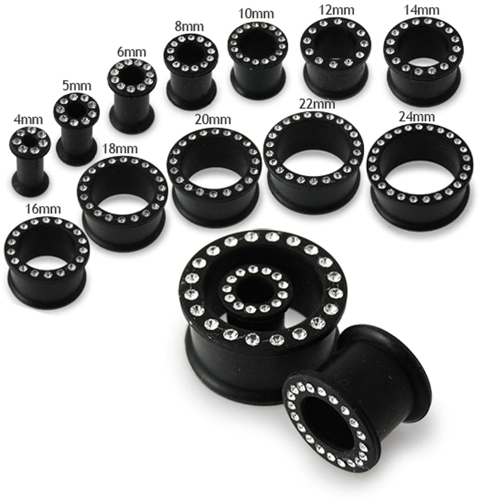 Multi Jewelled Black Silicone Ear Tunnel