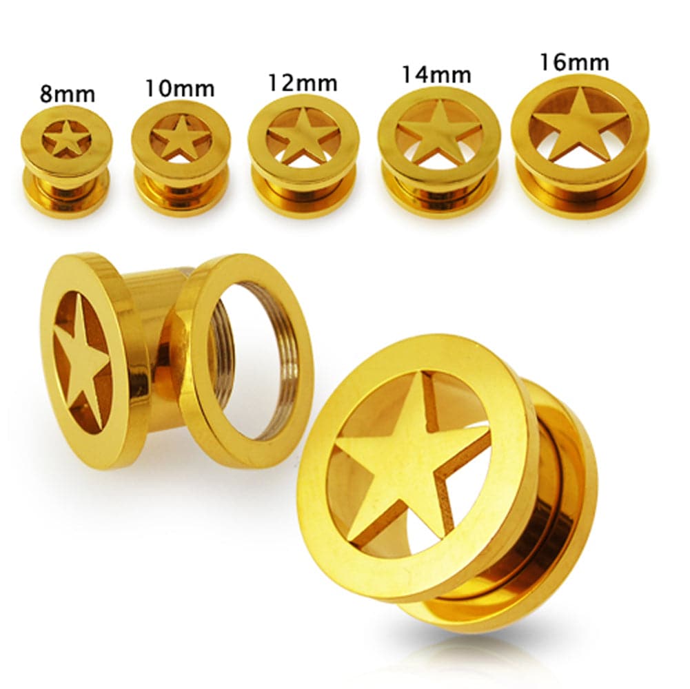 316L Surgical Steel Gold Star Screw Fit Flesh Tunnel