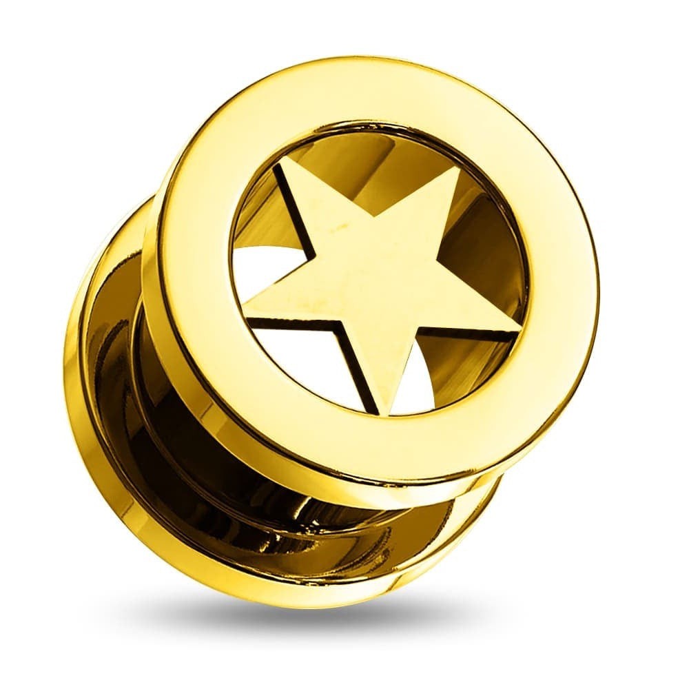 316L Surgical Steel Gold Star Screw Fit Flesh Tunnel