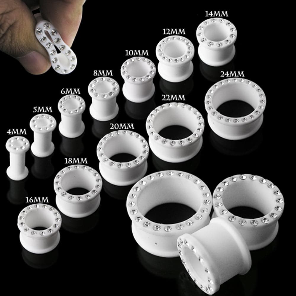 Multi Jewelled Milk White Silicone Ear Tunnel
