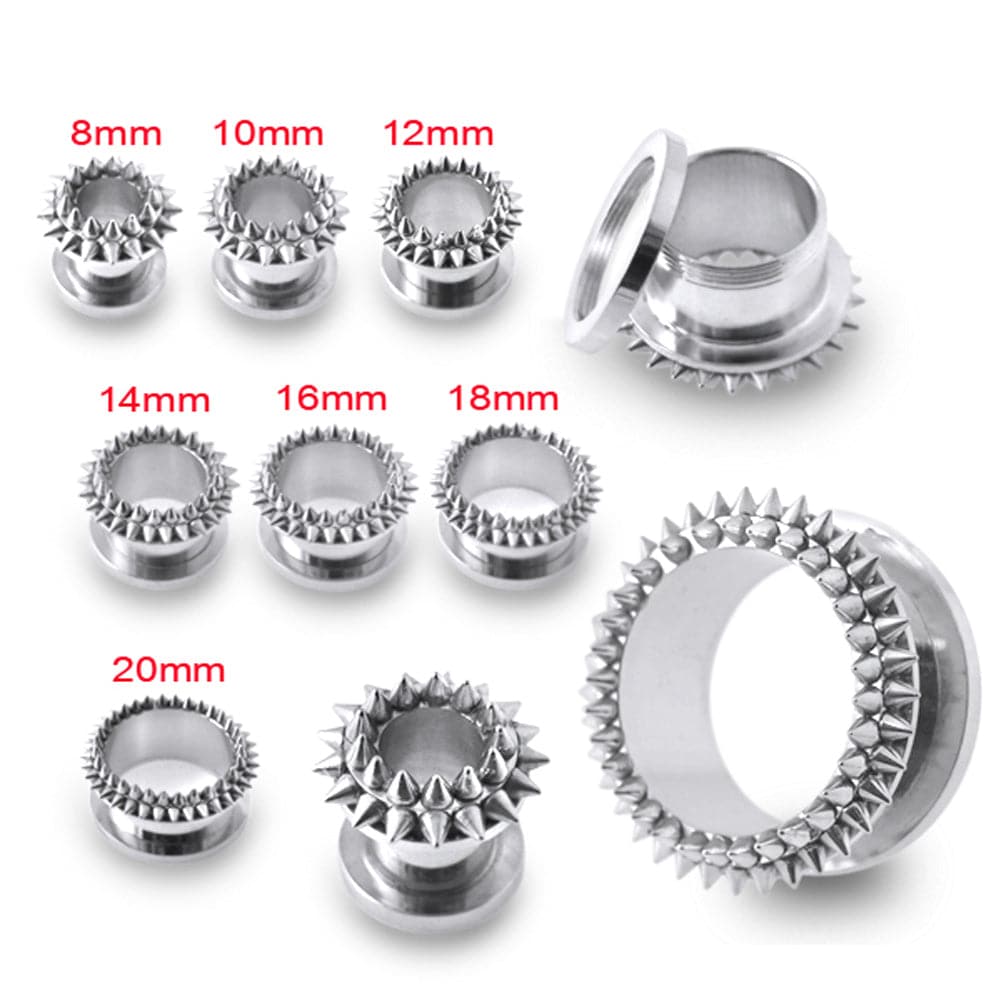 316L Surgical Steel Spiked Edge External Threaded Tunnel