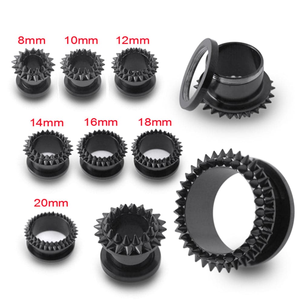 316L Surgical Steel Blackline Steel Spiked Screw Fit Flesh Tunnel
