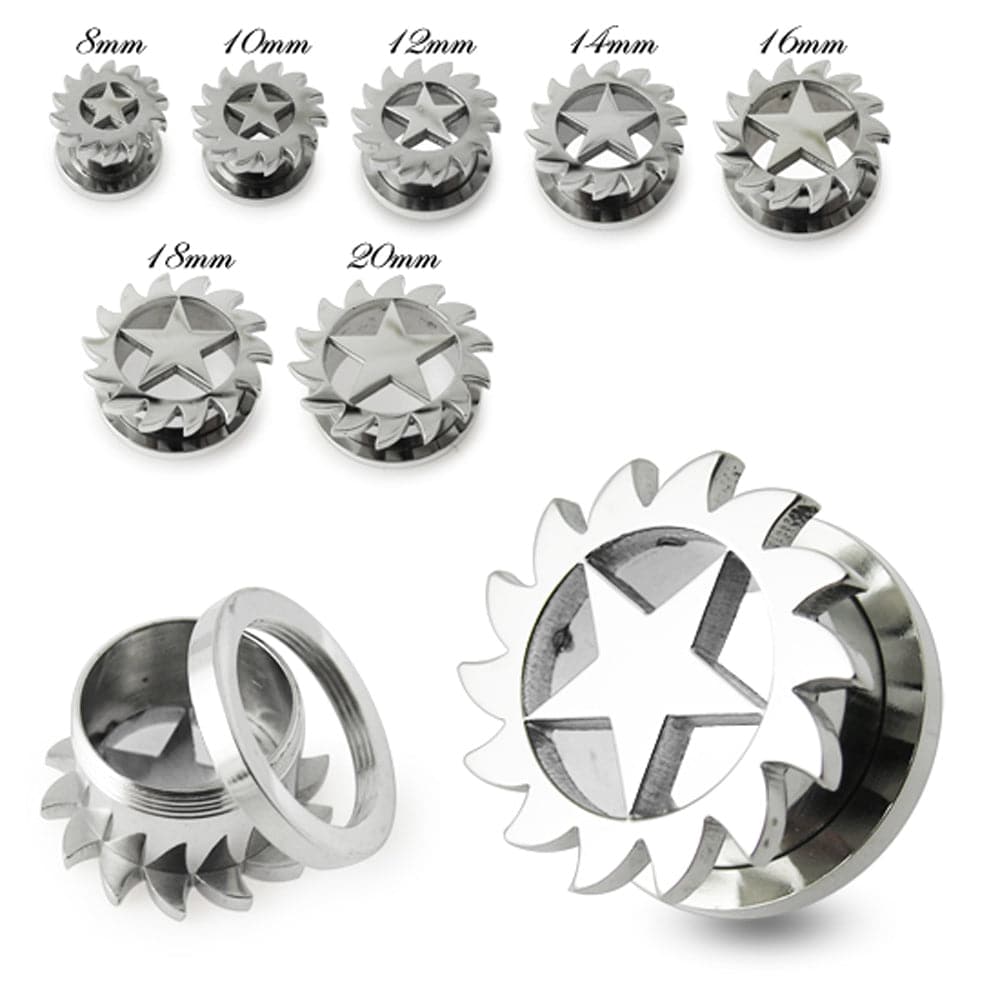 316L Surgical Steel Star Saw Blade Screw Fit Flesh Tunnel