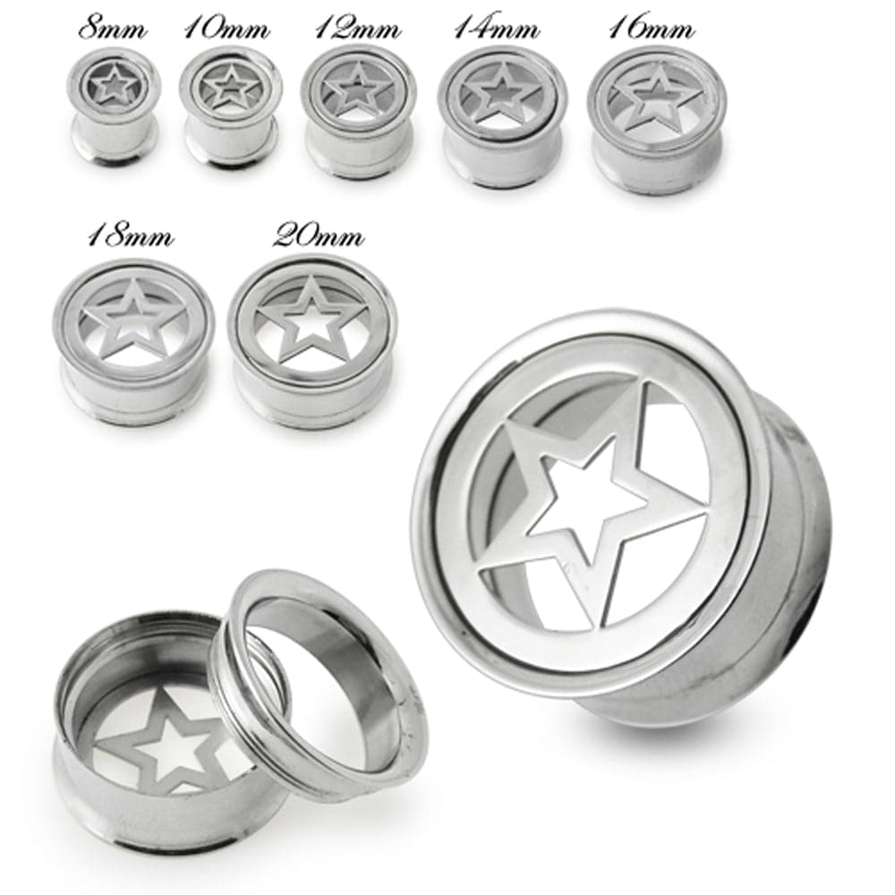 316L Surgical Steel Star Plate Top Internally Threaded Tunnel
