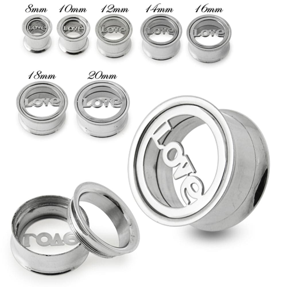316L Surgical Steel Love Plate Top Internally Threaded Tunnel