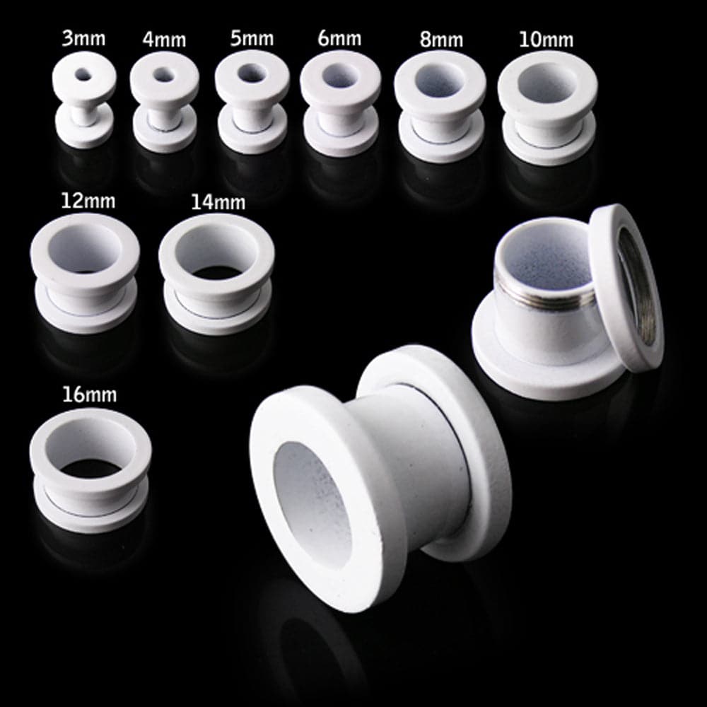 316L Surgical Steel Basic White External Threaded Tunnel
